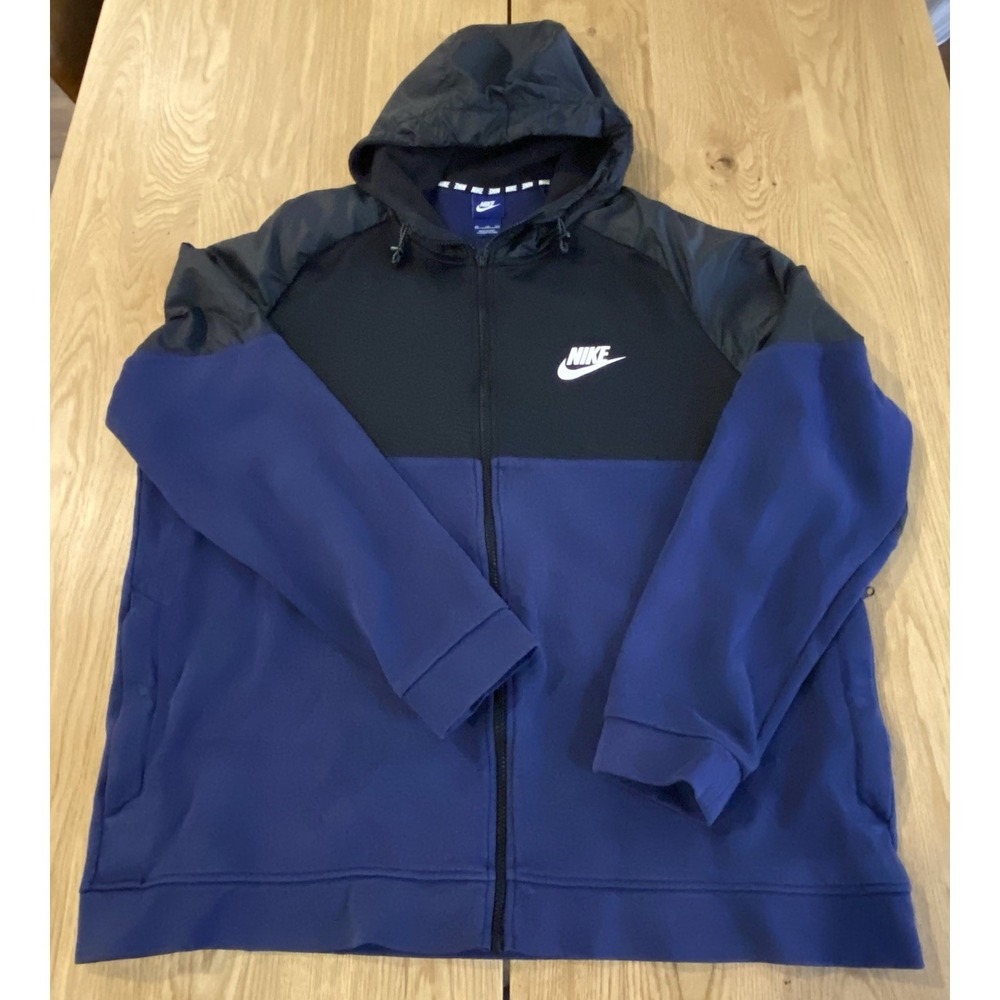 Nike AV15 Jacket Hoodie Full Zip Mens Size 2XL Color Block Black/Blue 863773-429